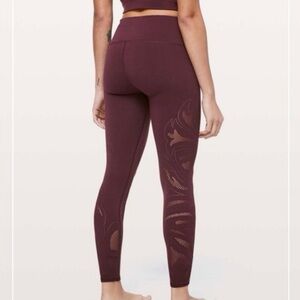 Lululemon plum cut-out lacey look High-Waisted Leggings size 10